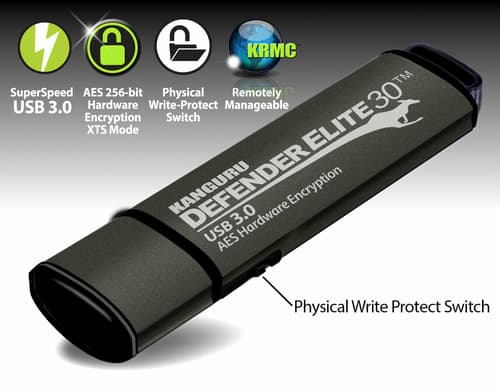 Kanguru Encrypted Defender Elite30 - USB-flashstasjon - kryptert - 256 GB - USB 3.2 Gen 1 - svart - TAA-samsvar