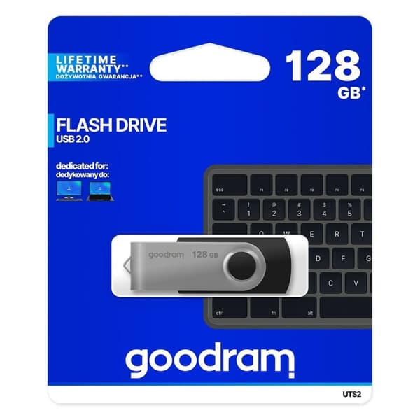 USB-tikku GoodRam UTS2-1280K0R11 128 GB 128 GB Musta Musta/Hopeinen (1 osaa) musta