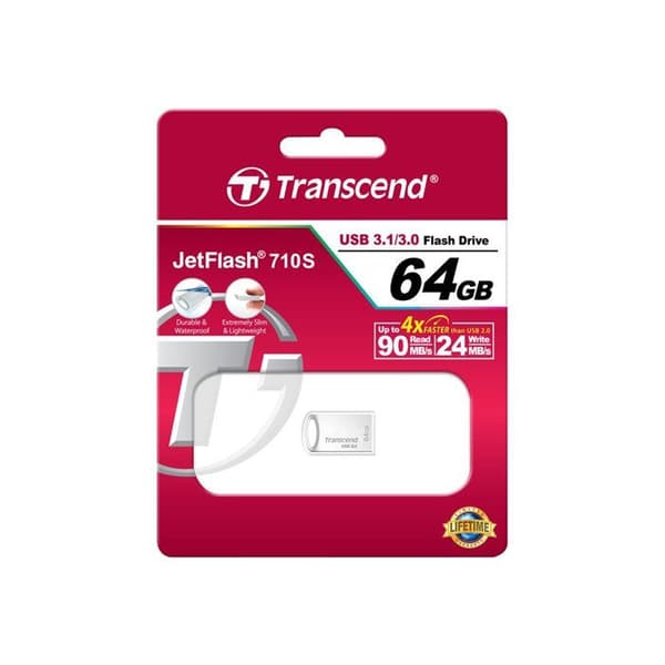 TRANSCEND JETFLASH 710 USB-minne - 64 GB - USB 3.1 - Silverplätering Silver