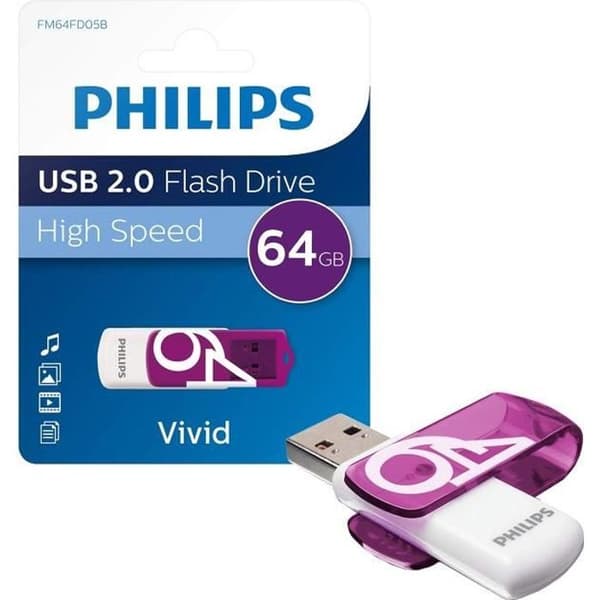 Philips USB-minne VIVID 64 GB lila usb-minne Lila, Vit