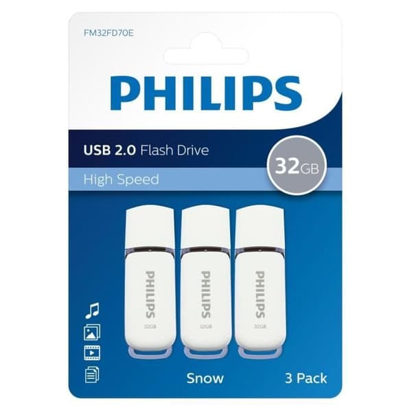 Philips USB 2.0-minnen Snow 32 GB 3 st Vit och grå