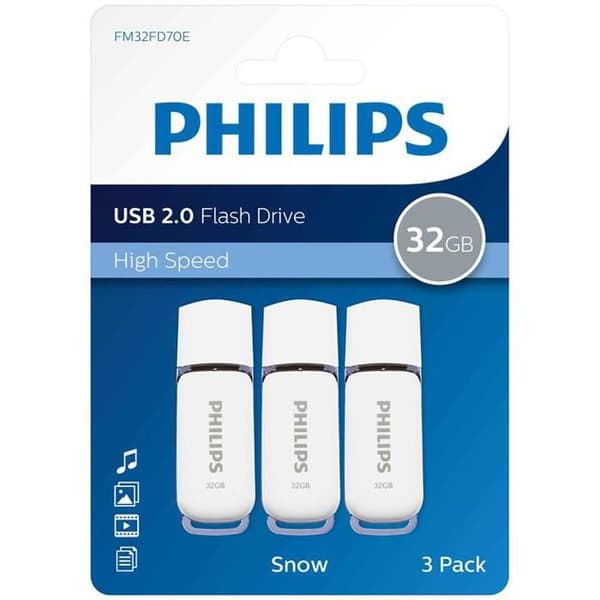 Philips USB 2.0-minnen Snow 32 GB 3 st Vit och grå