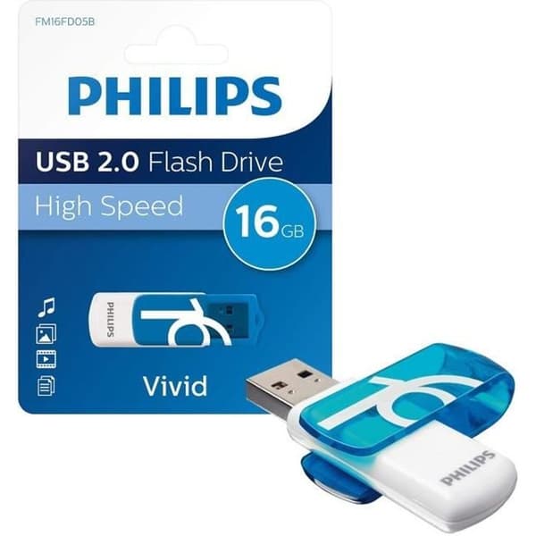 PHILIPS Vivid 16 GB USB 2.0-minne Blå, Vit