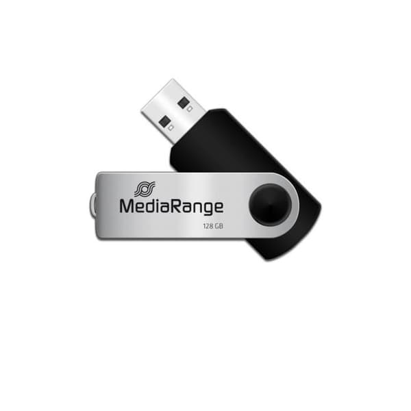 MediaRange MR913 USB-minne - 128 GB - USB 2.0 - Vridbar - Svart, Silver