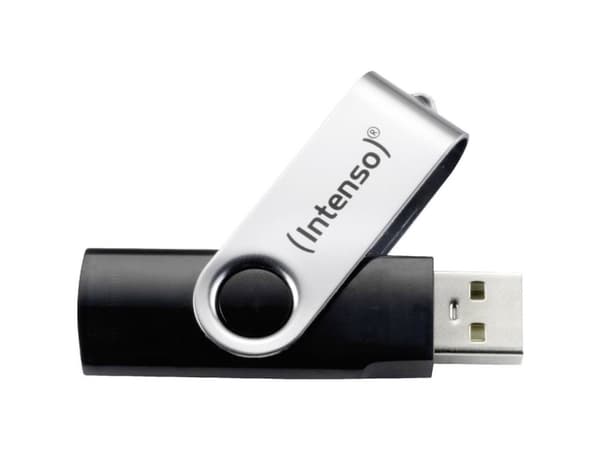 Intenso Basic Line, 32 GB, USB A-tyyppi, 2.0, 28 MB/s, Taittuva, Musta, Hopea