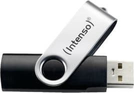 Intenso Basic Line, 32 GB, USB A-tyyppi, 2.0, 28 MB/s, Taittuva, Musta, Hopea musta, Hopea