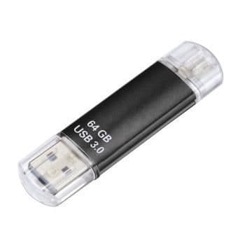 Hårddisk - HAMA - Laeta Twin - 64 GB - USB 3.0/Micro-USB - Svart