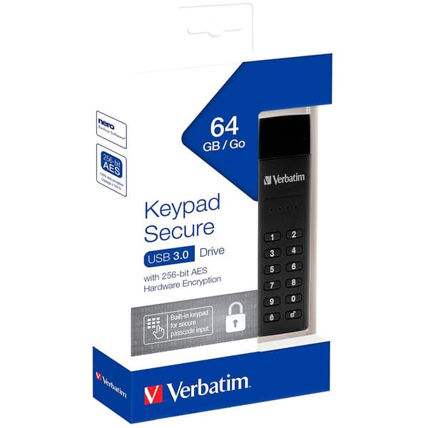 Verbatim Keypad Secure 64gb Usb 3.0 Usb-minne Svart