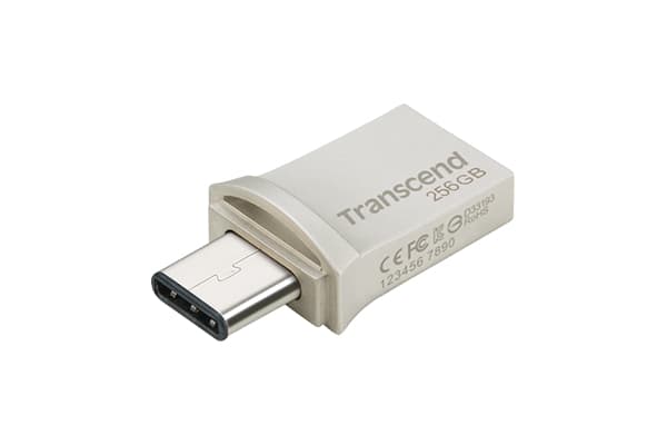 Transcend JetFlash 890 - USB-flashstasjon - 256 GB - USB 3.1 Gen 1 / USB-C - sølv