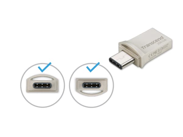 Transcend JetFlash 890 - USB-flashstasjon - 256 GB - USB 3.1 Gen 1 / USB-C - sølv