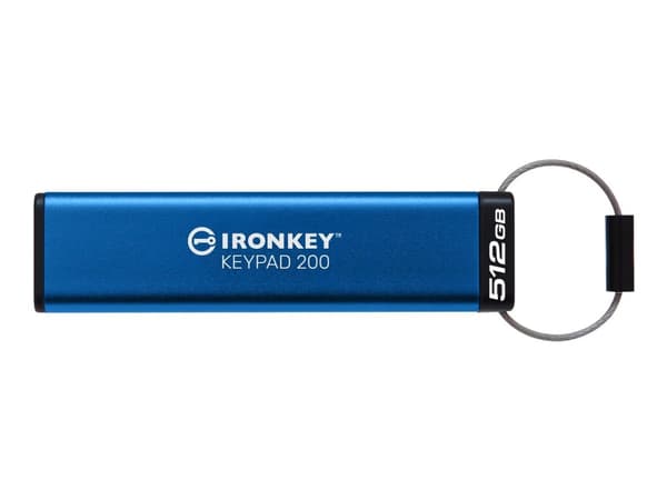 Kingston IronKey Keypad 200 - USB-muistitikku - krypteret - 512 GB - USB 3.2 Gen 1 Sininen