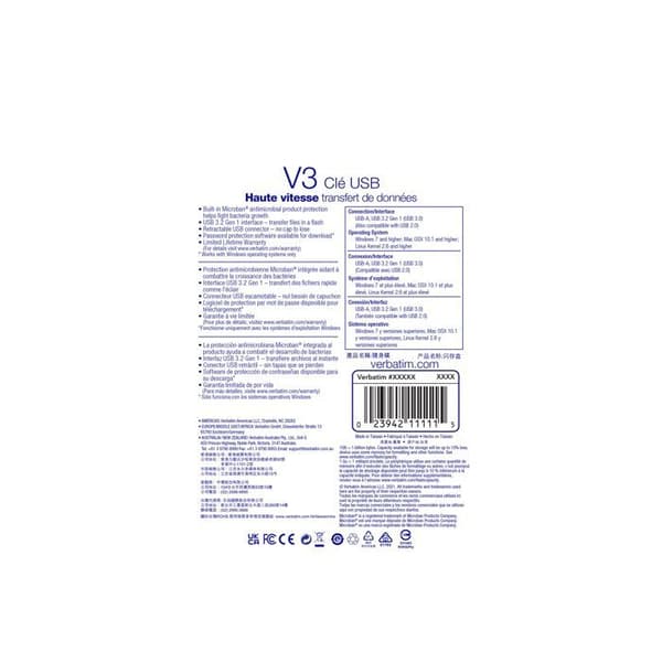 Store 'n' Go V3 USB-nyckel - 256 GB - USB 3.0 - VERBATIM Svart