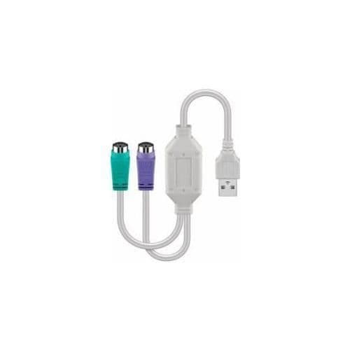 Microconnect USBA2XPS2-adapter och USB-kabelanslutning A PS/2 x 2 Vit (USB A - Omvandlare 2x PS/2 0,3m - Stöd W2000,
