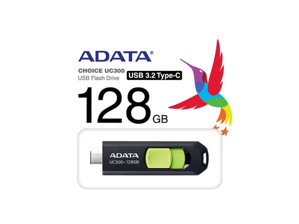 ADATA UC300 - USB flash-enhet - 128 GB - USB 3.2 Gen 1 / USB-C - svart, grön Svart