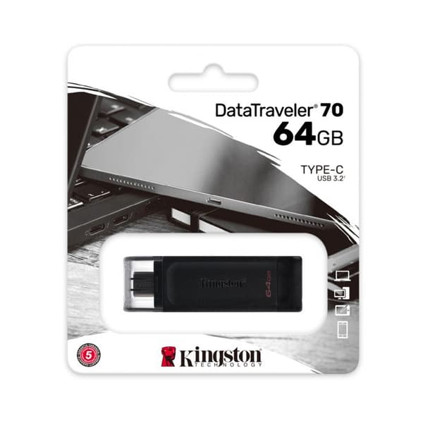 USB-nyckel - KINGSTON - DataTraveler 70 - 64GB - USB-C - 3.2 Gen 1