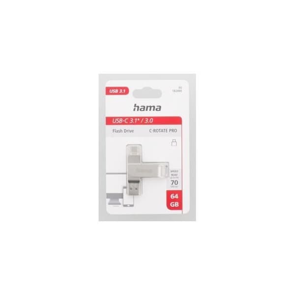 USB-minne - HAMA - C-Rotate Pro - 64GB - USB-C 3.1/3.0 - 70MB/s Silver