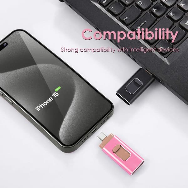 Flerfunktionellt 64GB USB-minne med anslutning för iPhone, Samsung, Android och USB-enheter – Kryptering & OTG-stöd