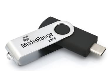 MediaRange MR1952, 32 GB, USB Type-C, 3.2 Gen 1 (3.1 Gen 1), 70 MB/s, Svivel, Sort, Sølv Sort, Sølv