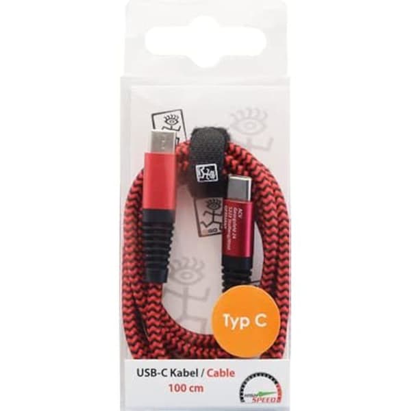 USB-kabel - 2GO - Typ-C till Typ-C - 100 cm - Röd - Nylonhölje