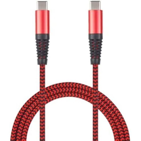 USB-kabel - 2GO - Typ-C till Typ-C - 100 cm - Röd - Nylonhölje