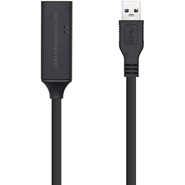 AISENS A105-0408 USB 3.0 förlängningskabel med förstärkare och strömförsörjning, typ A/M-A/H, svart, 10 m