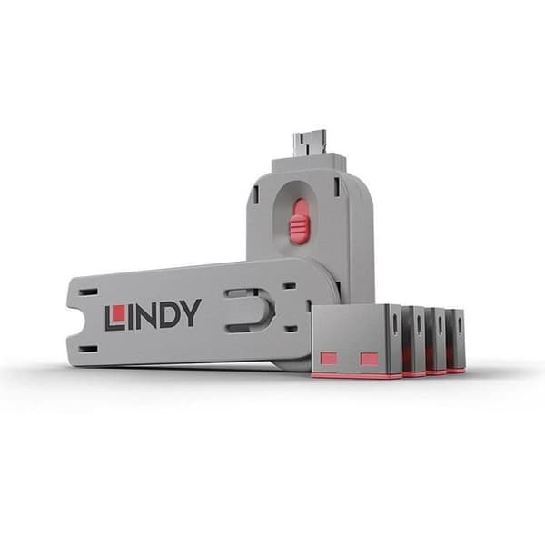 LINDY USB-nyckel - 4 USB-portblockerare - Röd