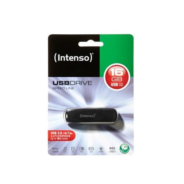 16 GB Intenso Speed Line 3.2 USB Flash Drive Svart - Läshastighet upp till 35 MB/s - USB 3.0 - Svart
