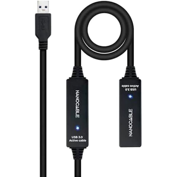 NanoCable 10.01.0312 - USB 3.0 förlängningskabel med förstärkare, typ A/M-A-A/F, 10m