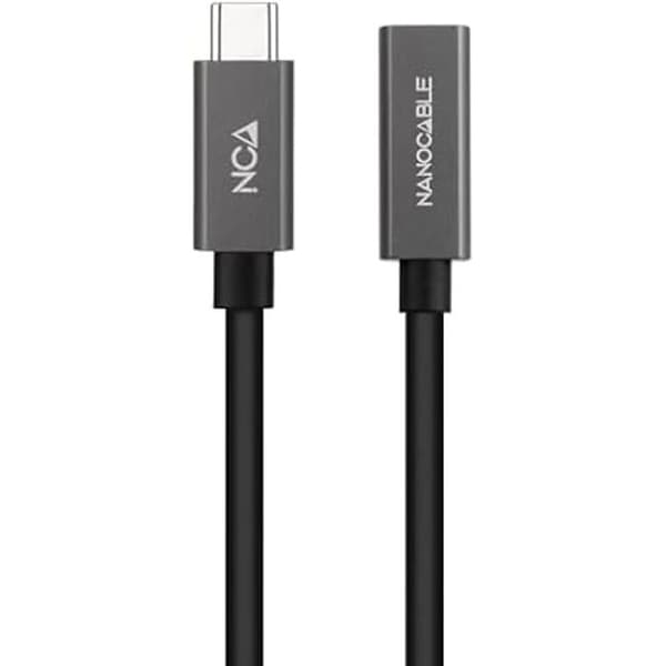 NANOCABLE 10.01.4400 - USB 3.2 Gen2x2 20Gbps 3A-kabel, 4K/60Hz, USB-C hane till USB-C hona, svart, 0,5 m