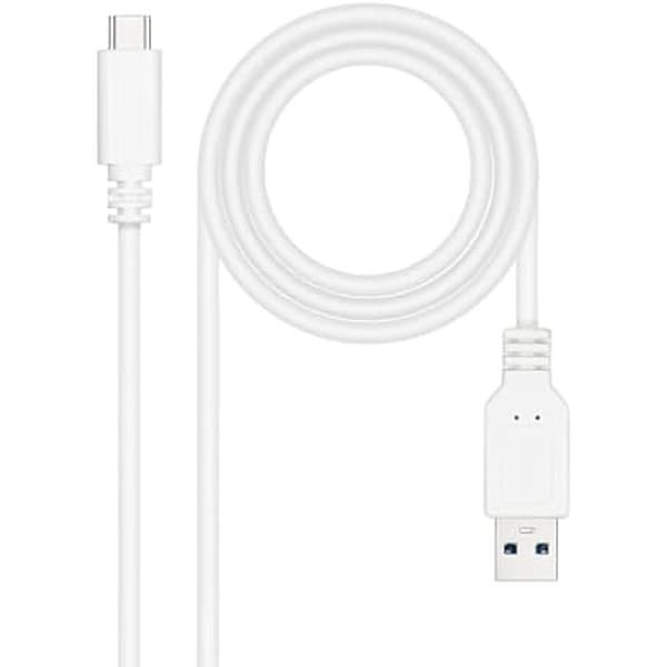 NANOCABLE 10.01.4001-L150-W - USB 3.1-kabel, Gen2 10 Gbps 3A, USB-C hane till USB-A hane, vit, 1,5 m