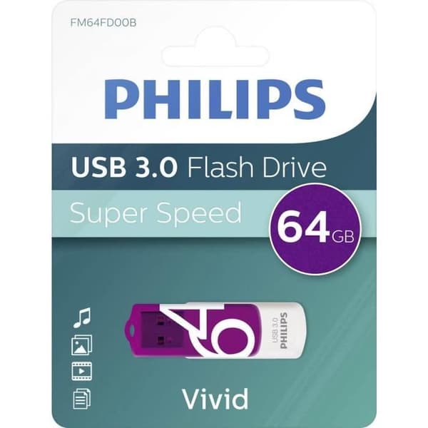 USB-nyckel - PHILIPS - Vivid - 64 GB - USB 3.0 - Färg lila