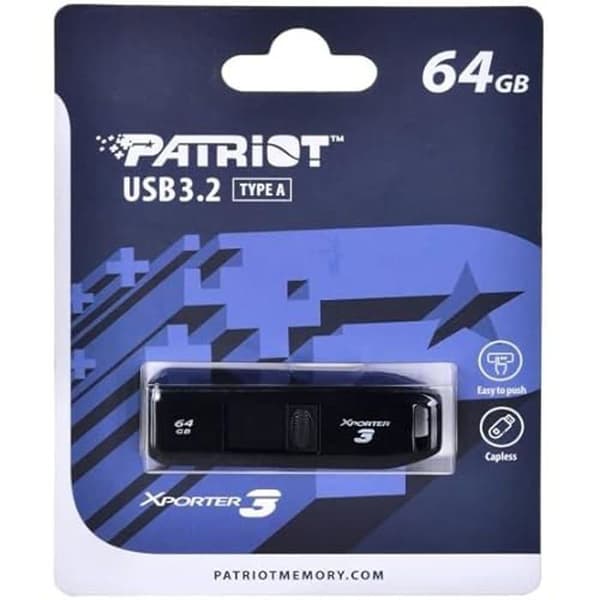 Hårddisk - PATRIOT - XPorter 3 64 GB - USB-A 3.2 Gen 1 - Svart Svart