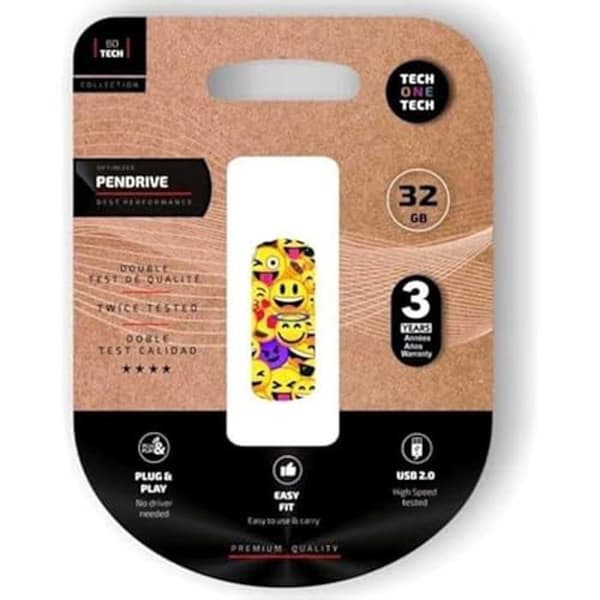 TECH ONE TECH Pendrive 32GB Emoji Collage USB 2.0 Multifärg