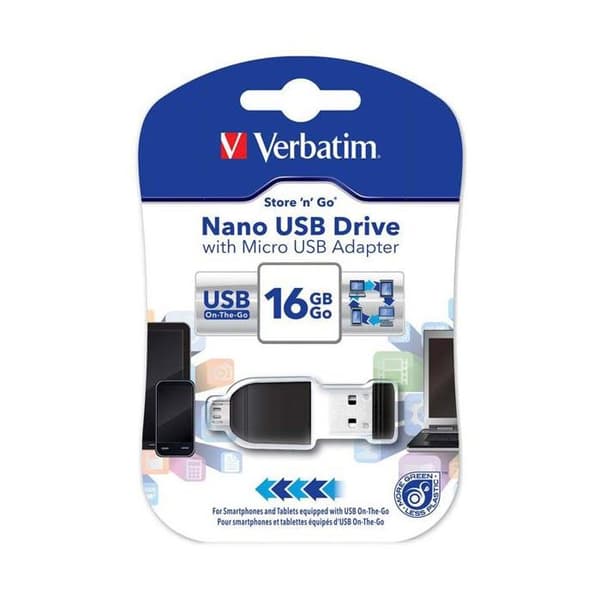 VERBATIM Store 'n' Go Nano USB-minne - 16 GB - USB 2.0 - med mikro-USB-adapter