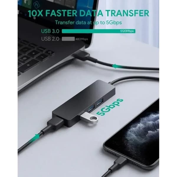 SiGN USB-A Hubb, 4xUSB-A 3.0 - Svart