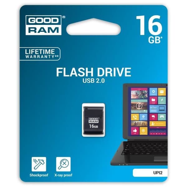 Goodram 16 GB USB 2.0, 16 GB, 2.0, USB Type-A-kontakt, 20 MB-s, Cap, Svart Svart