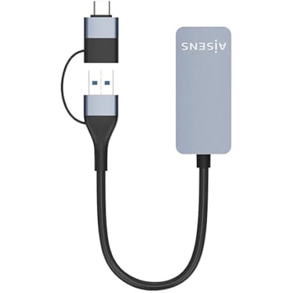 AISENS - A109-0710 - USB3.2 Gen1 USB-A+USB-C till 2,5G Ethernet-omvandlare 10/100/1000/2500 Mbps, Grå, 15 cm