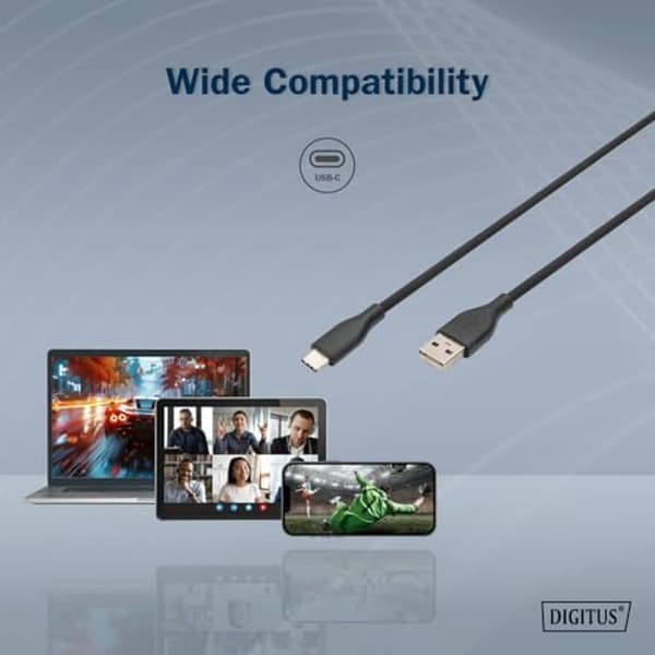 USB 2.0-kabel - DIGITUS - 0,5 m - USB-A till typ C - 480 Mbit/s - 60W Power Delivery