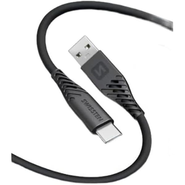 USB/USB-C-kabel - SWISSTEN - Modell i mjukt silikon - 1,5 m - Snabbladdning 60 W - 3 A