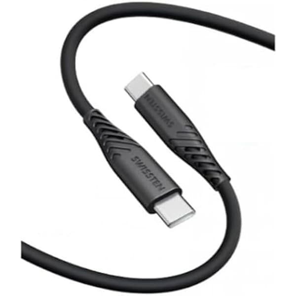 USB-C-kabel - SWISSTEN - Modell i mjukt silikon - 1,5 m - Snabbladdning 60W - 3A