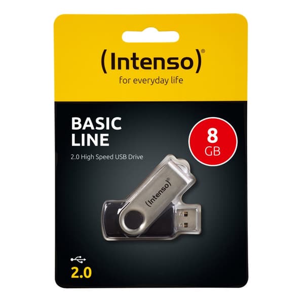 MEMORY DRIVE FLASH USB2 8GB/3503460 INTENSO Sort, Sølv