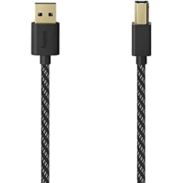 USB-kabel - HAMA - A-hane till B-hane - 1,50 m - 480 Mbit/s - Textilflätad - Guldpläterad