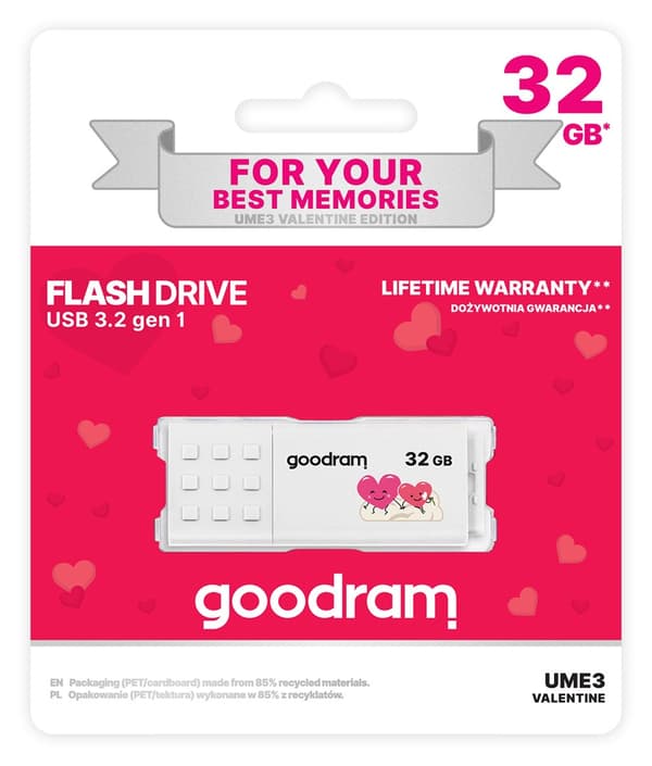 GoodRam UME3-0320W0R11-V Pendrive (32GB; USB 3.0; hvid) VALENTINE