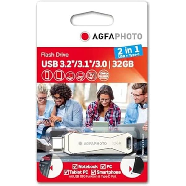 USB-nyckel - AGFAPHOTO - 32 GB - USB 3.0 - USB Type-C - 2 i 1