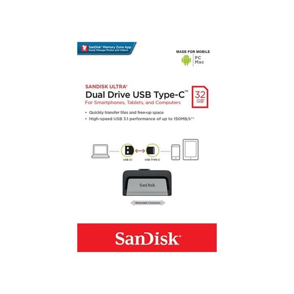 SANDISK Ultra Dual 32Gb 3.1 USB-minne - Grå