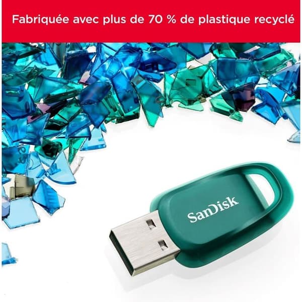 Cruzer Ultra Eco USB 3.2 Key - SANDISK - 128GB - 100MB/s - Turkossvart