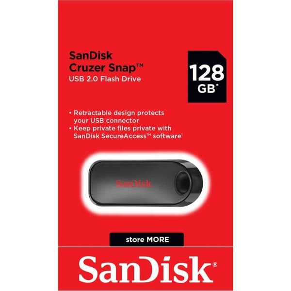 USB-nyckel - SANDISK - Cruzer Snap 128GB - USB 2.0 - Läshastighet 150 MB/s - Svart