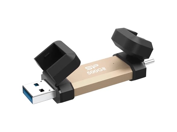 Silicon Power DS72, 500 GB, USB Type-A / USB Type-C, 3.2 Gen 2 (3.1 Gen 2), Keps, 15,6 g, Guld