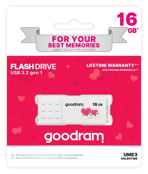GoodRam UME3-0160W0R11-V Pendrive (16GB; USB 3.0; hvid) VALENTINE