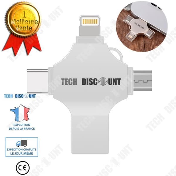 U Disk 64 GB - TD® - Multiportar - USB3.0 + Lightning + Micro + Type-C - Läshastighet 85 MB/s